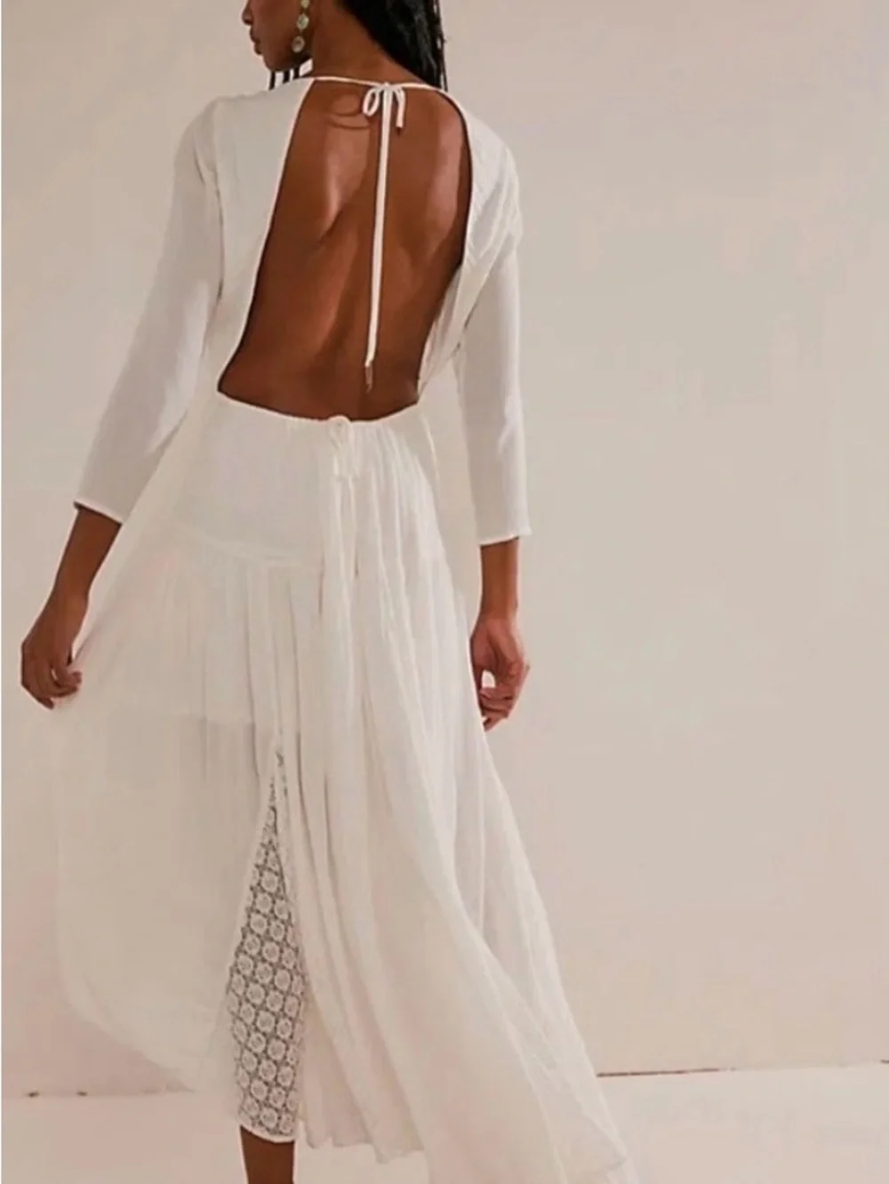 NWY Free People Ivory Open-Back Maxi Dress with Lace Panels - Picture 3 of 10